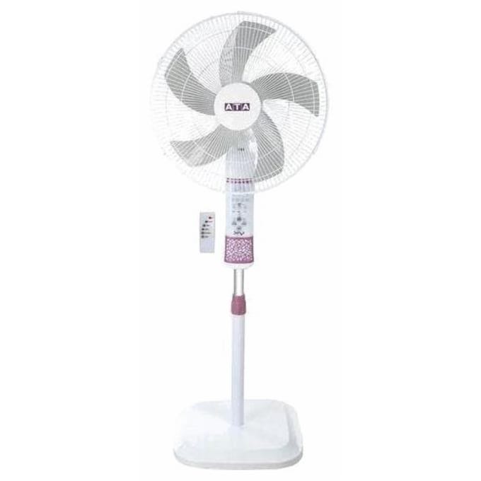 ATA Stand Fan With Remote Control, 18 Inch, White Pink - A-C34RP5