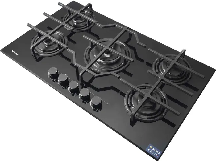 Fresh Built In Gas Hob, 5 Burners, 90 cm - Black